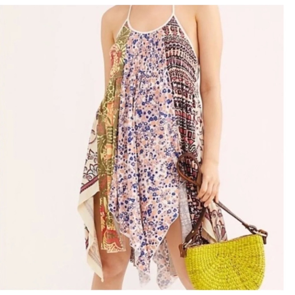 Free People Patchwork Asymmetrical Maxi Dress - Cream, Pink, Orange, Green, Blue - Picture 8 of 16